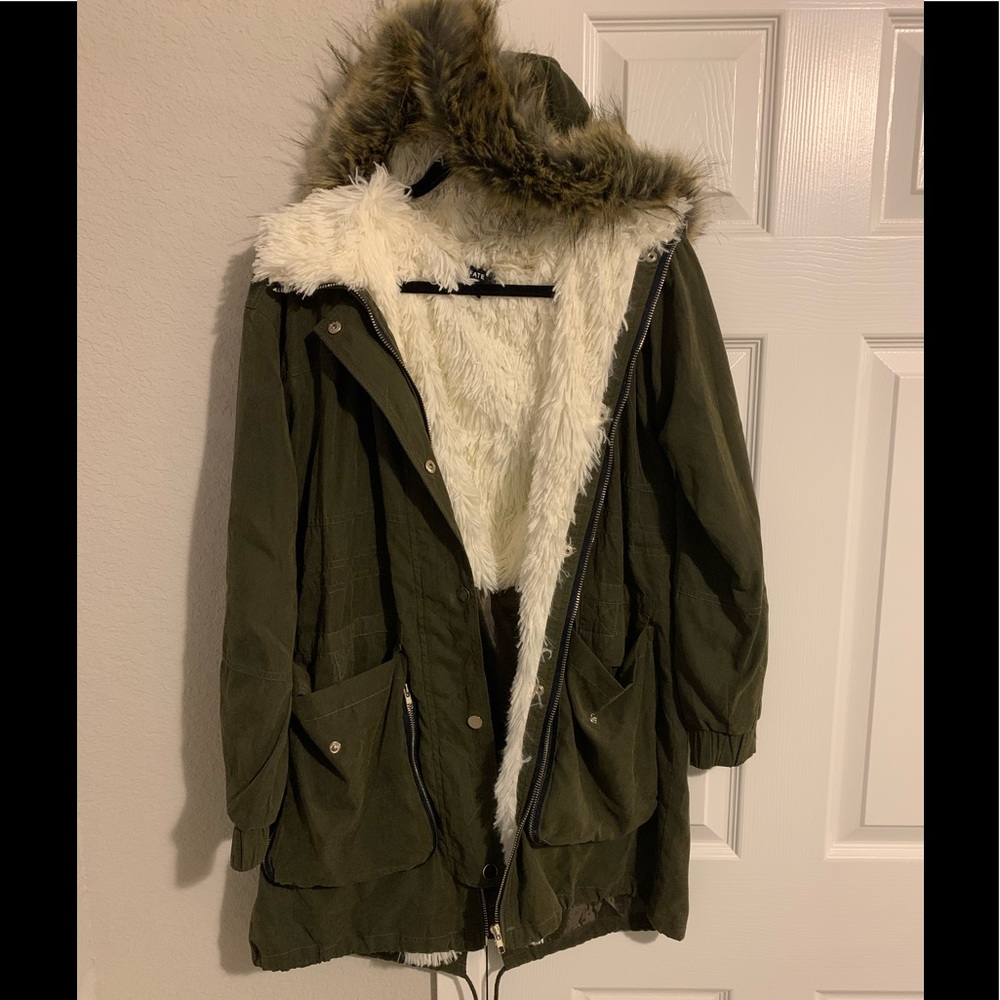 Olive Green fuax fur coat